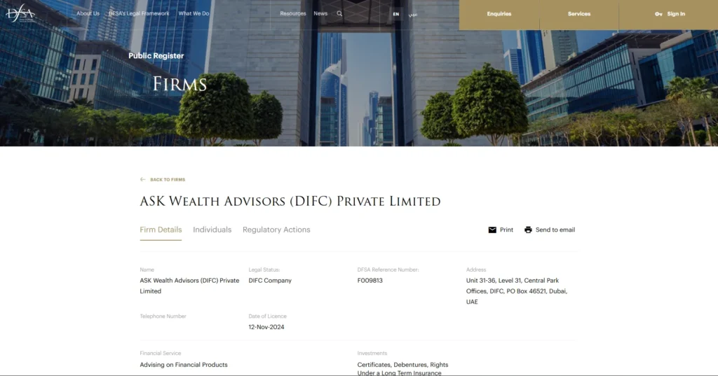 Wealth Management Company - ASK Wealth Advisors (DIFC)